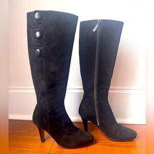 COLE HAAN boots Air Aliya Black Suede knee high Button Tall stiletto heeled sz 6